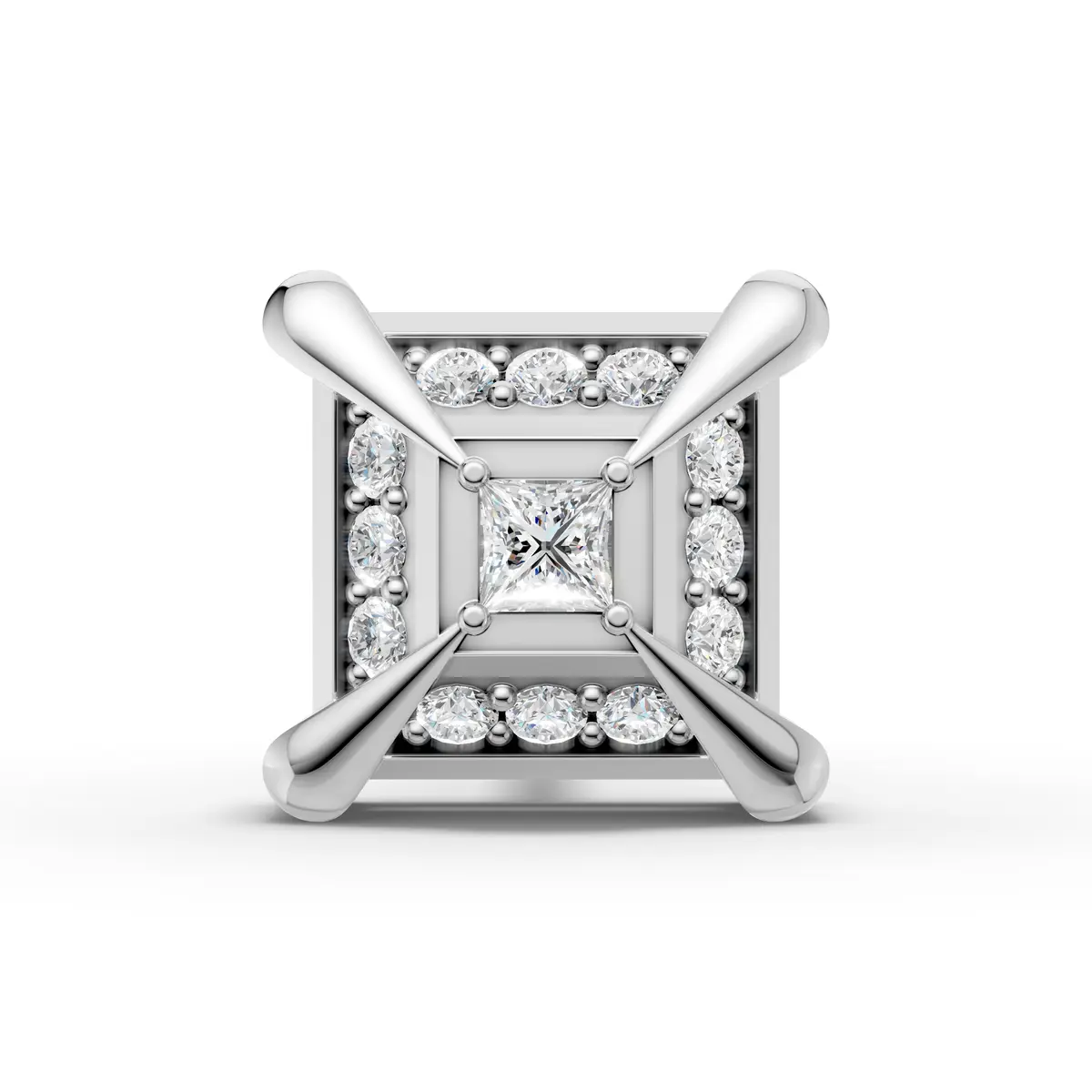 Royal Square Halo Diamond Stud